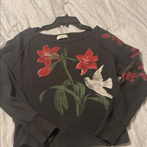 Black Thermal with Red Floral and Bird Design